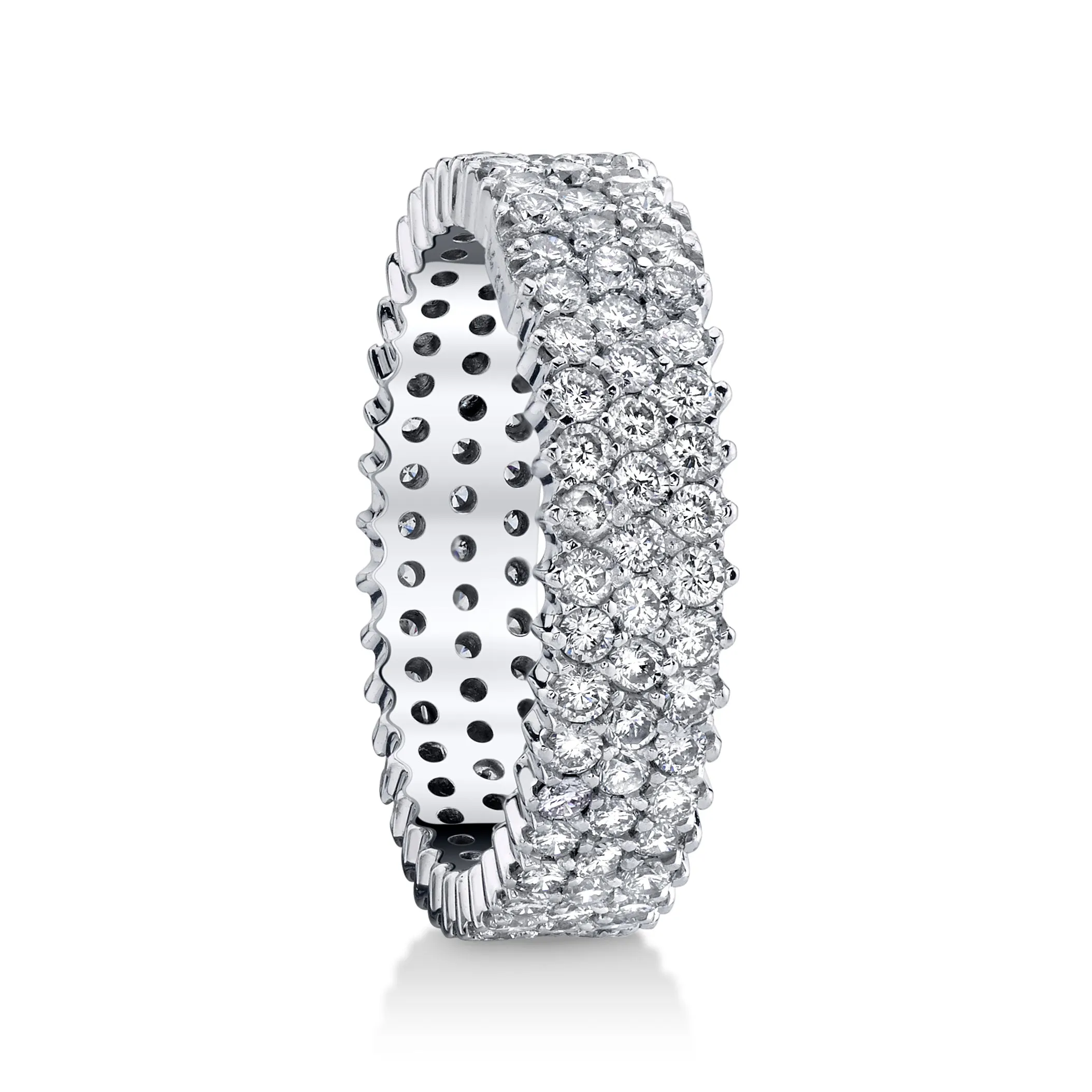 14K White Gold Pave Diamond Three Row Eternity Band