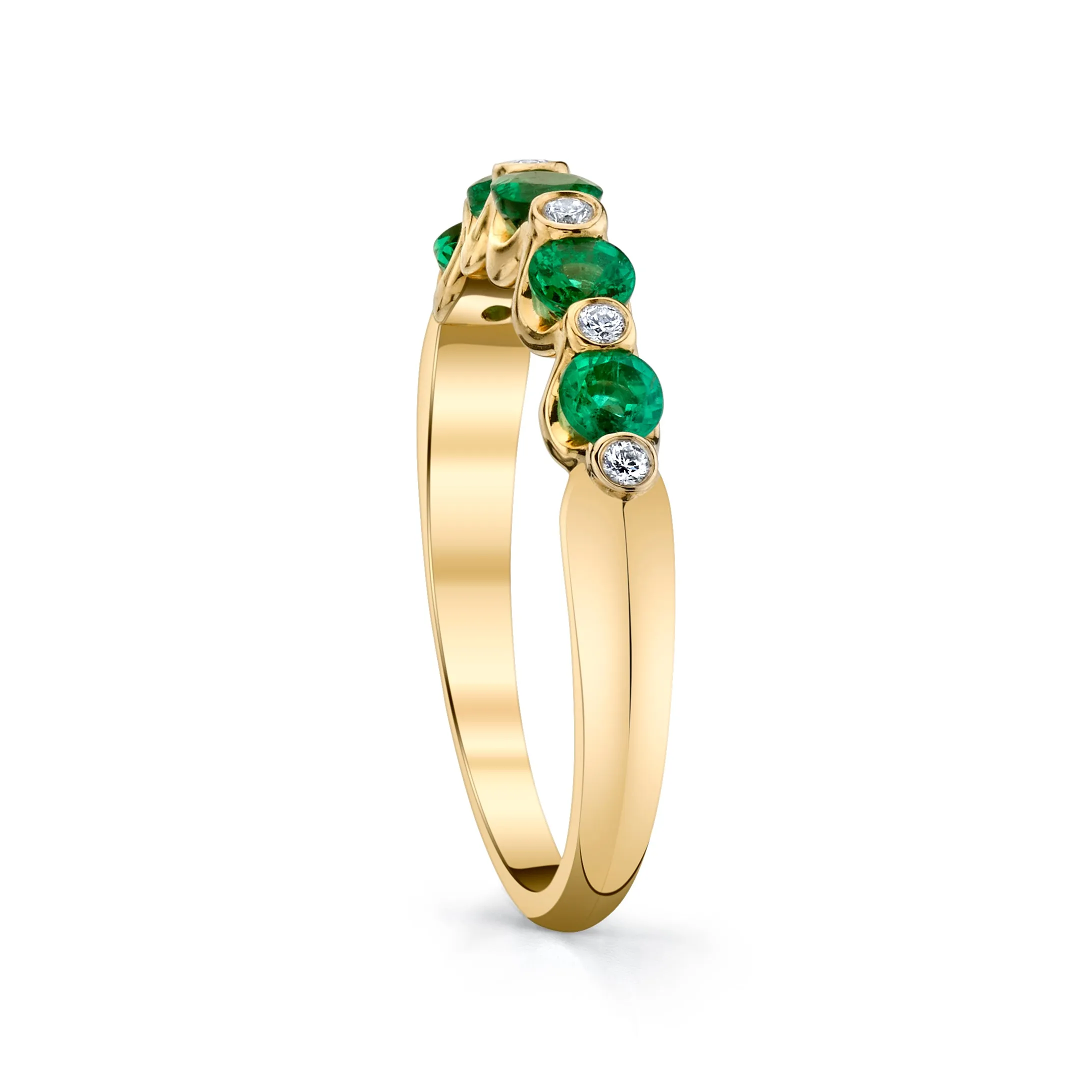 14K Yellow Gold Diamond And Emerald Wedding/Anniversary Band