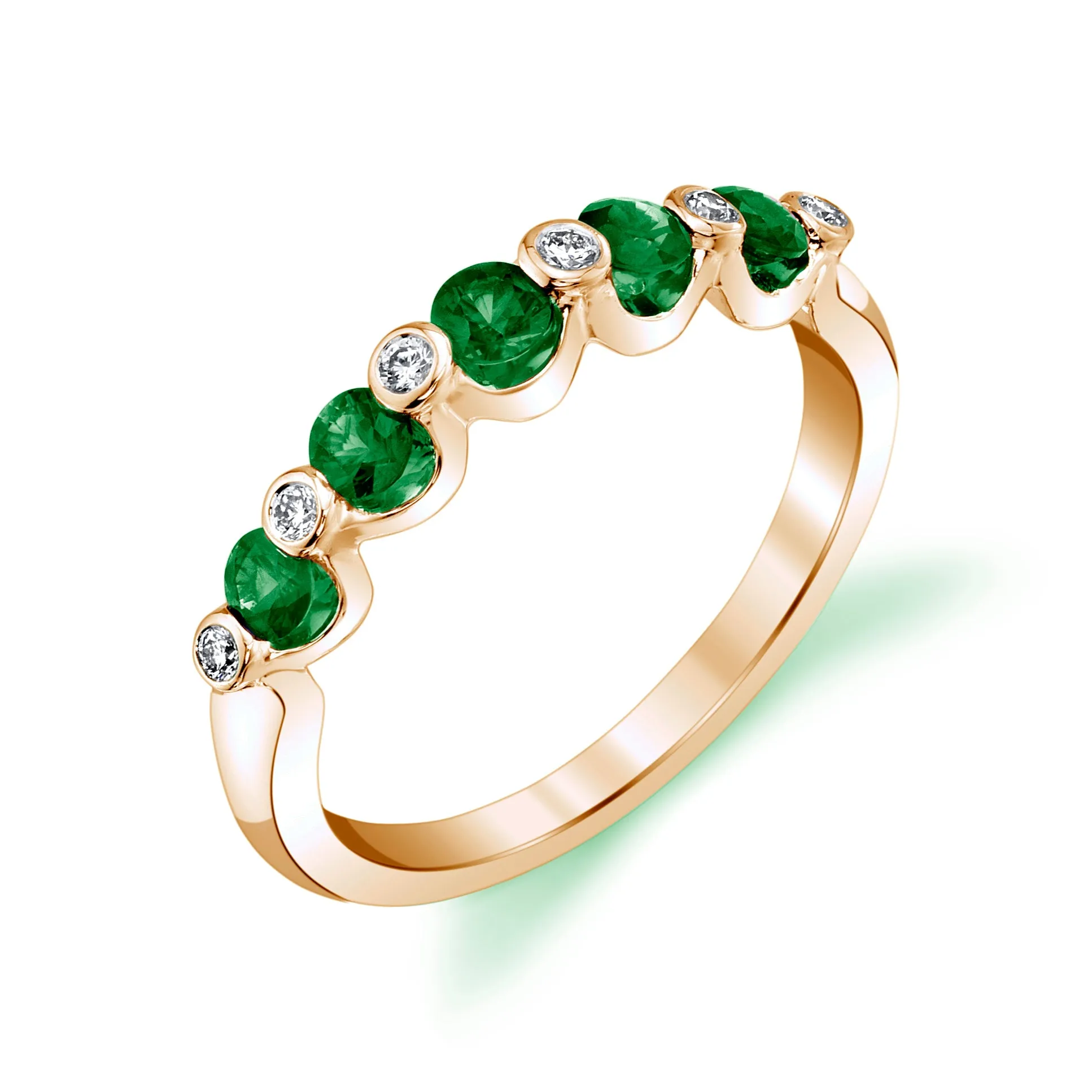 14K Yellow Gold Diamond And Emerald Wedding/Anniversary Band
