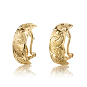 14K Yellow Gold Engraved Hawaiian Heirloom Earrings