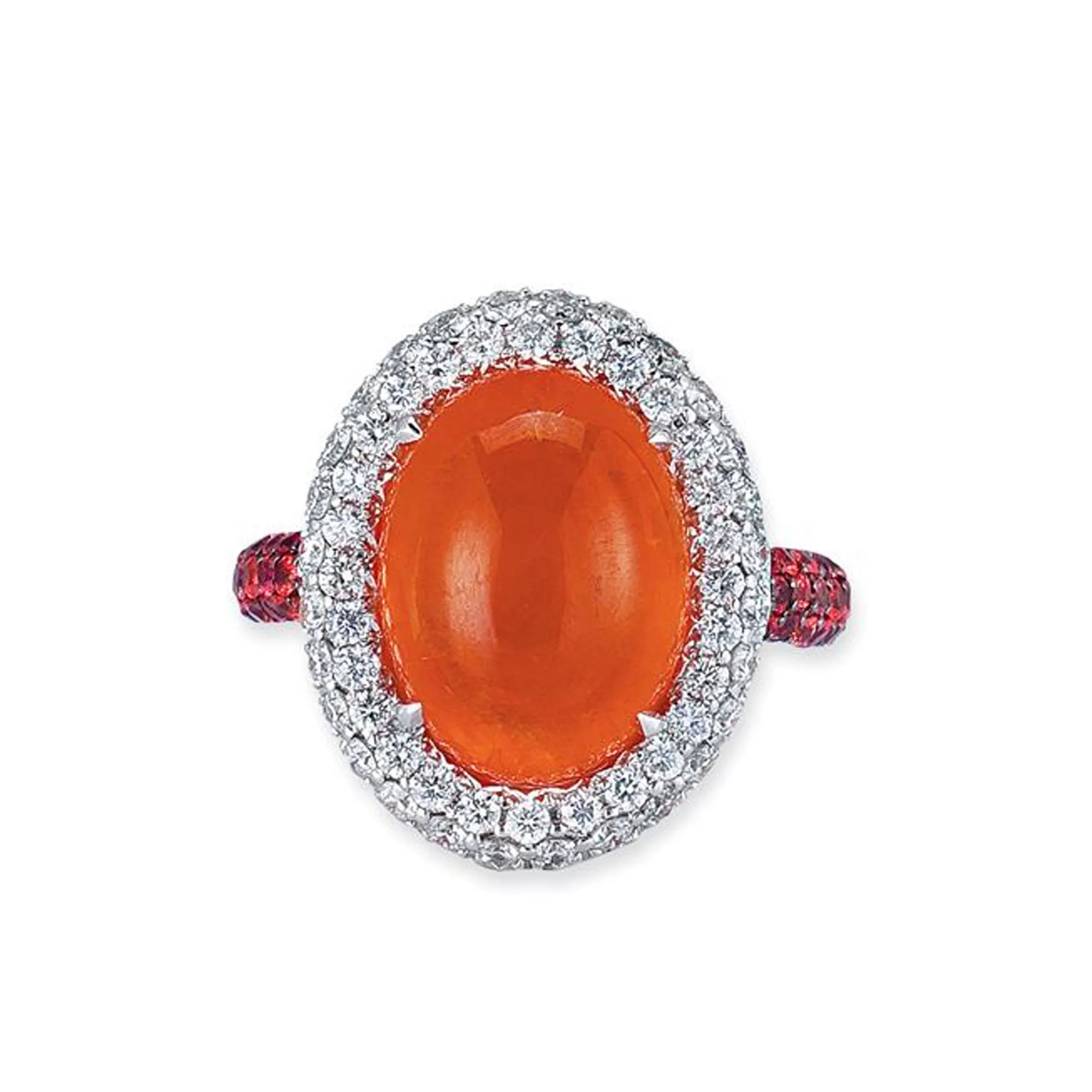 18K White Gold Ring With Diamonds Sapphire And Garnet