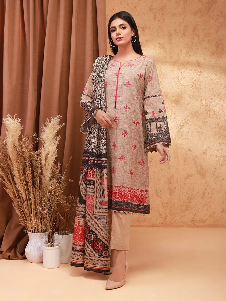 ACE Galleria Digital Embroidered Unstitched 3pc Khaddar Suit ACE 12166