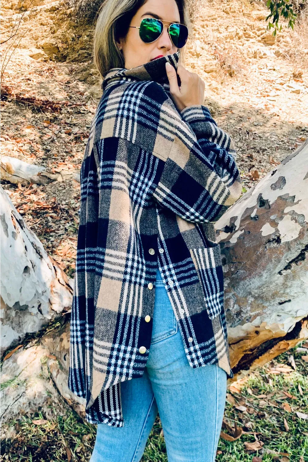 Amoli Side Button Down Detail Oversized Jacket