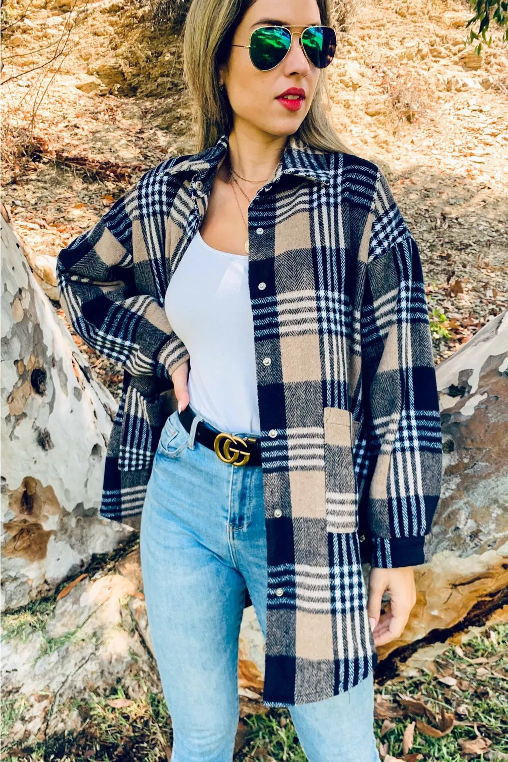 Amoli Side Button Down Detail Oversized Jacket