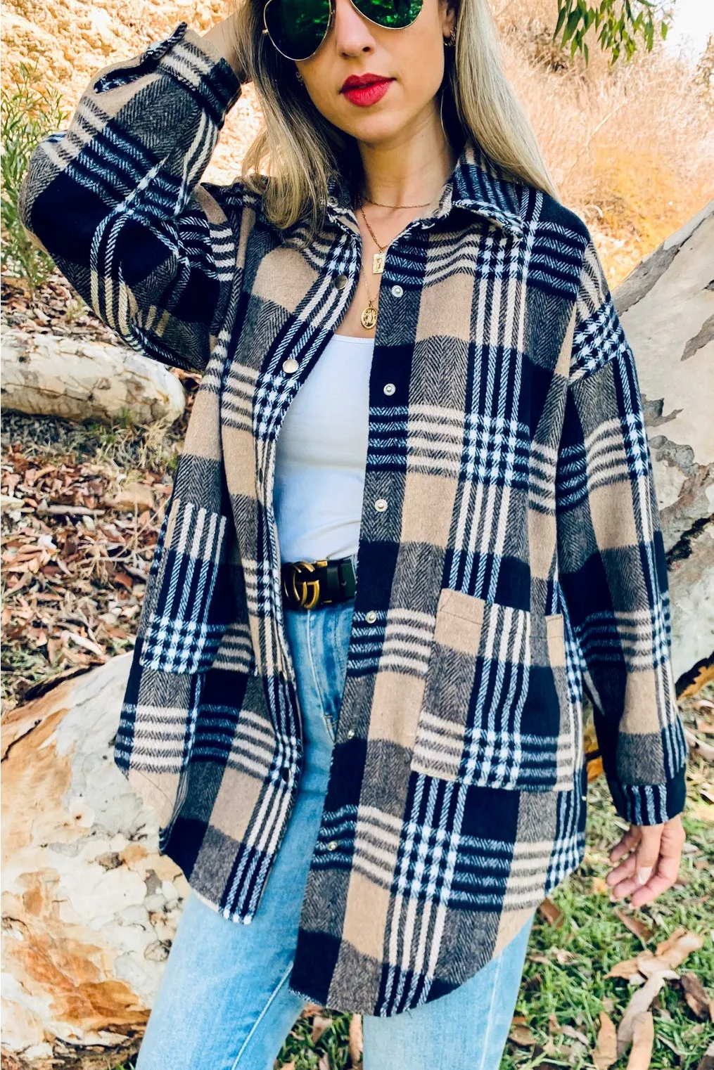 Amoli Side Button Down Detail Oversized Jacket