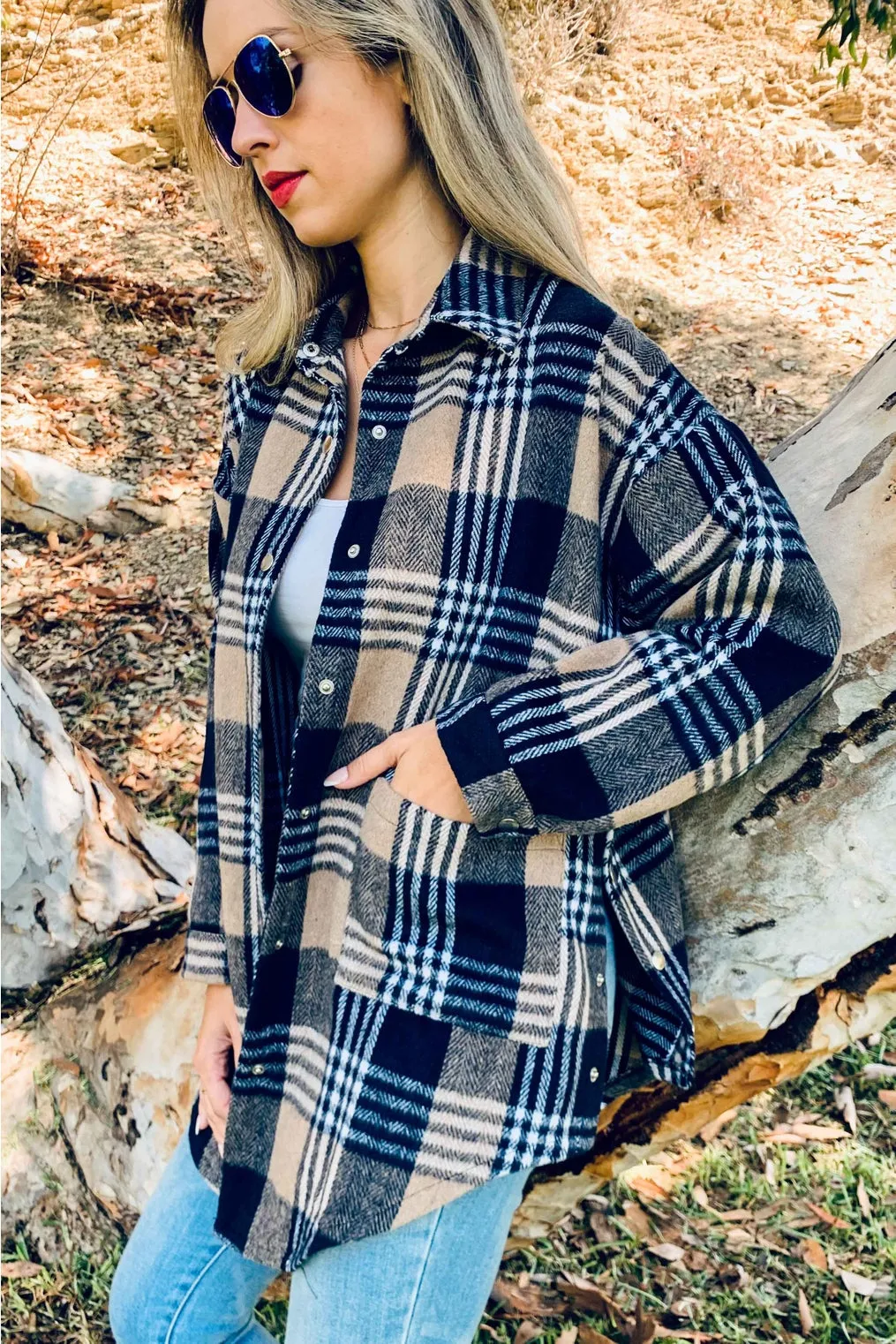 Amoli Side Button Down Detail Oversized Jacket