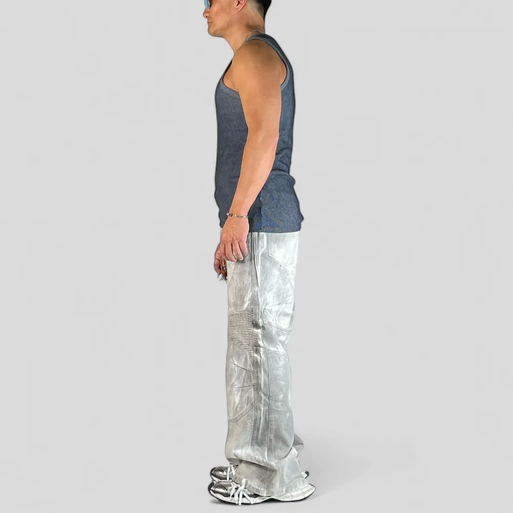 Baggy fit motorcycle wide leg jean