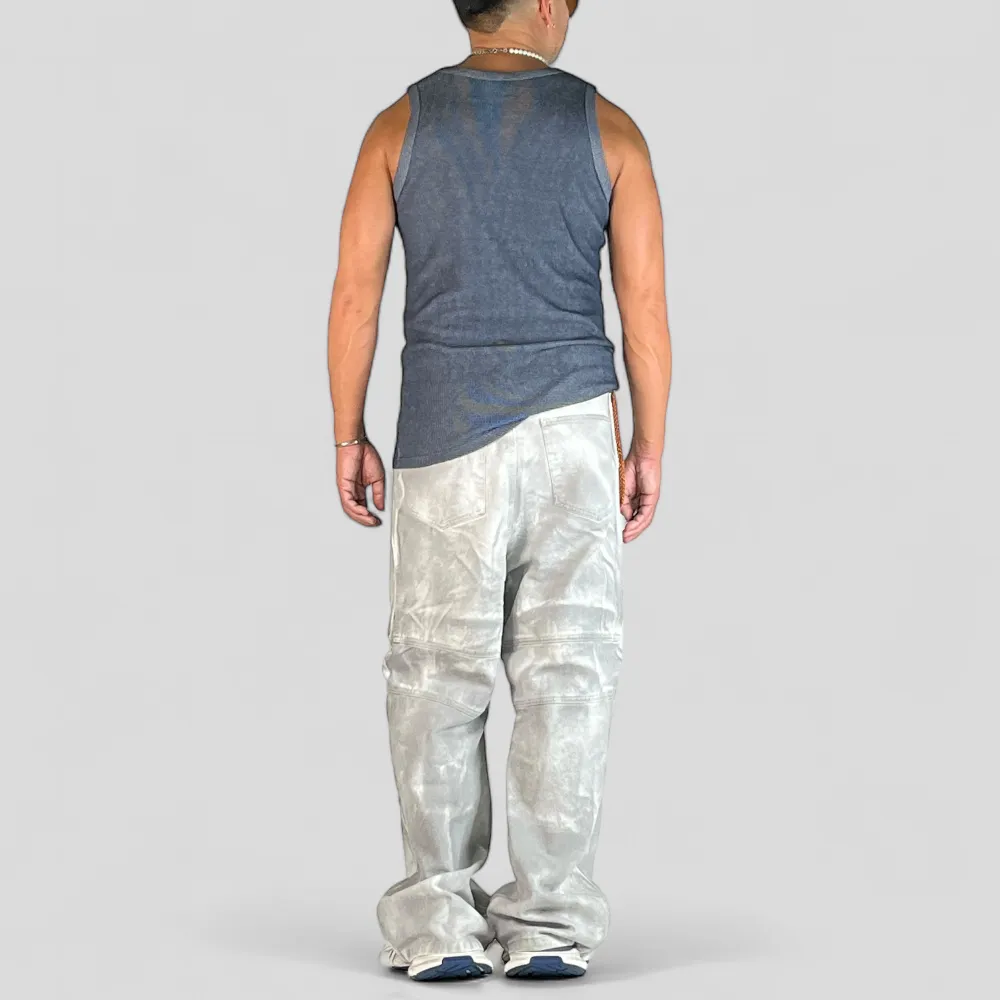 Baggy fit motorcycle wide leg jean