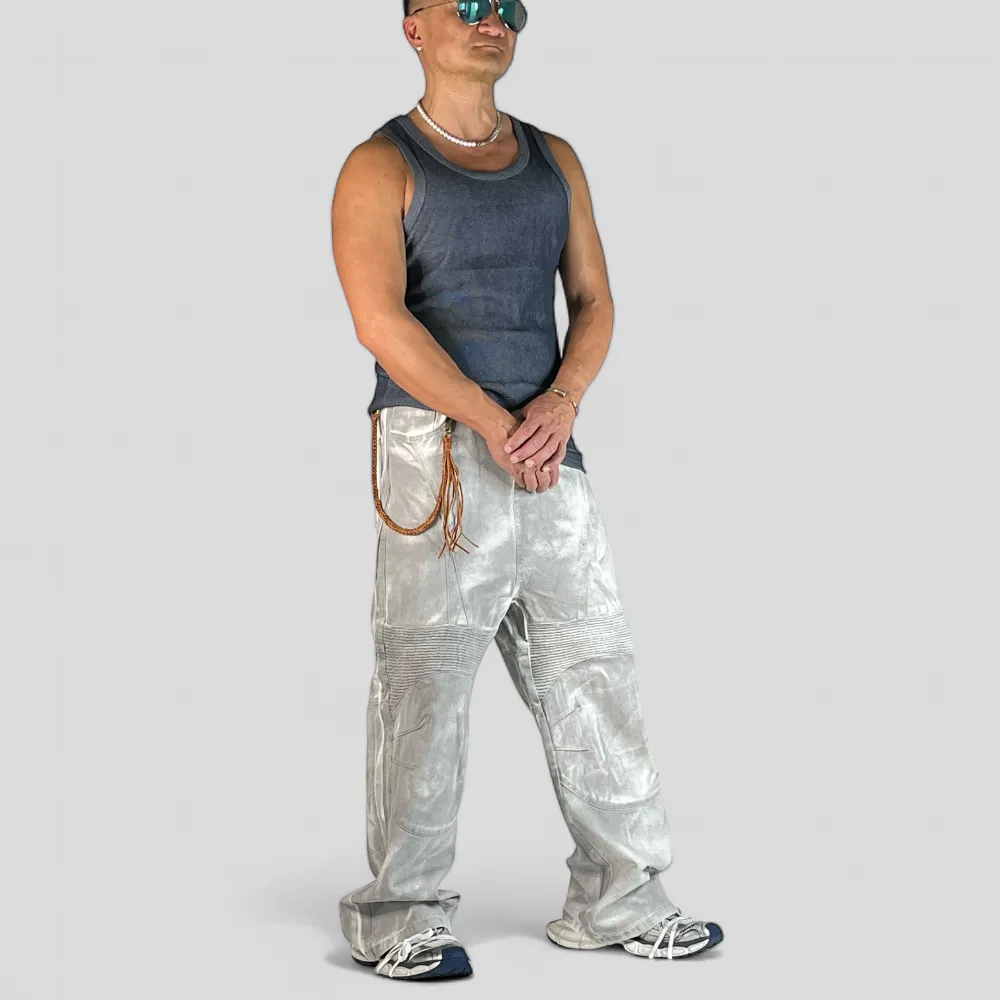 Baggy fit motorcycle wide leg jean