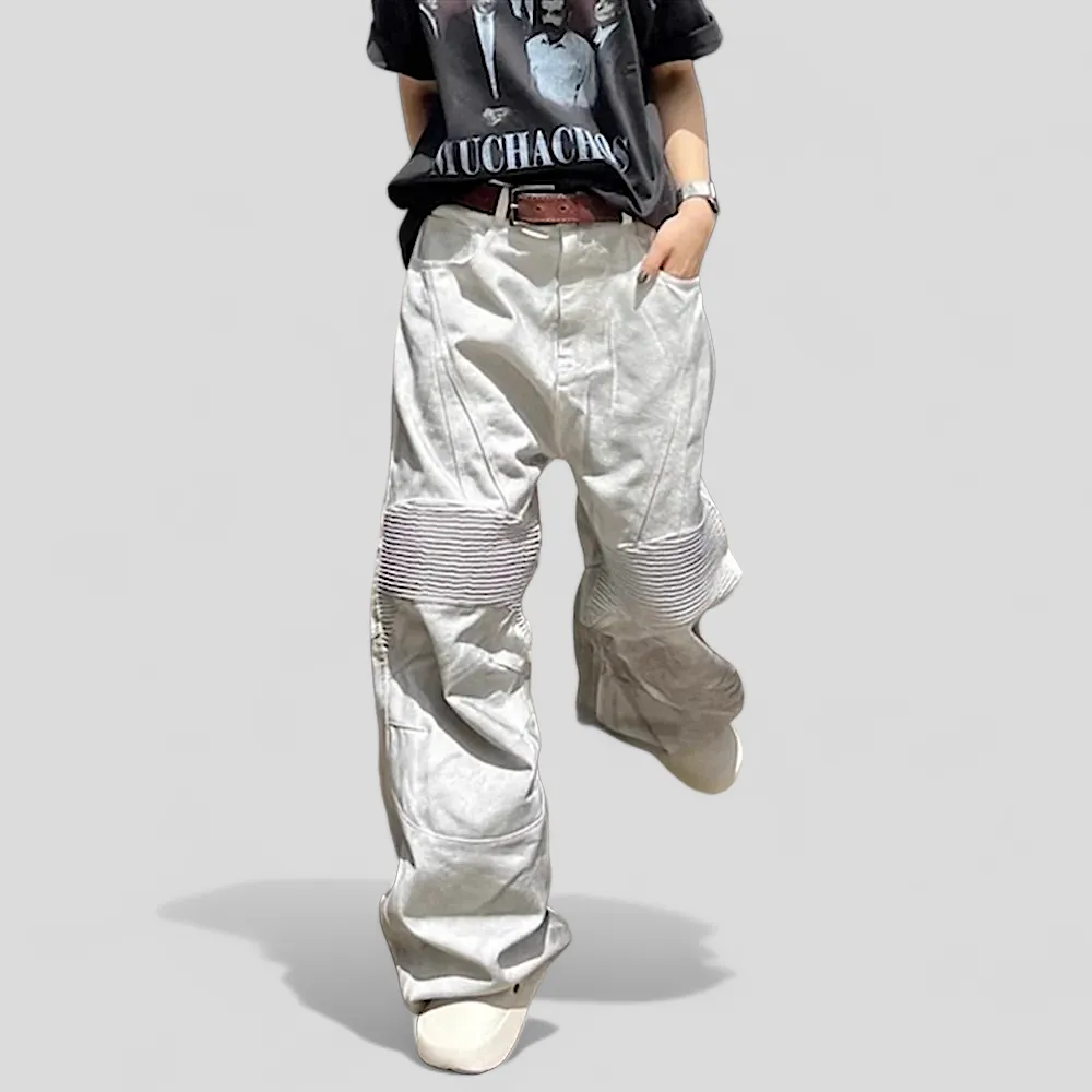 Baggy fit motorcycle wide leg jean