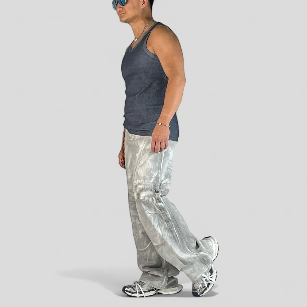 Baggy fit motorcycle wide leg jean