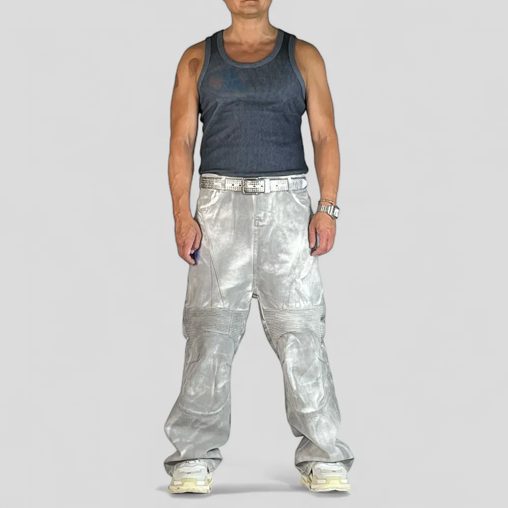 Baggy fit motorcycle wide leg jean