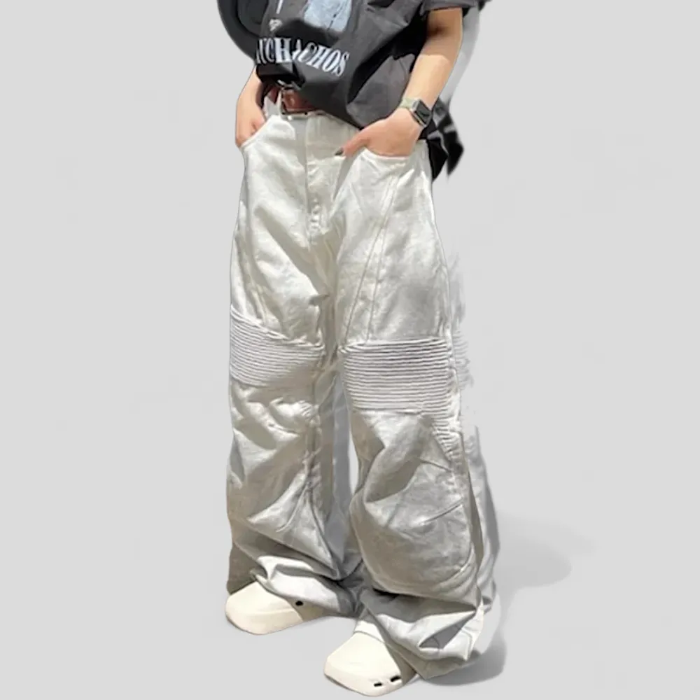 Baggy fit motorcycle wide leg jean