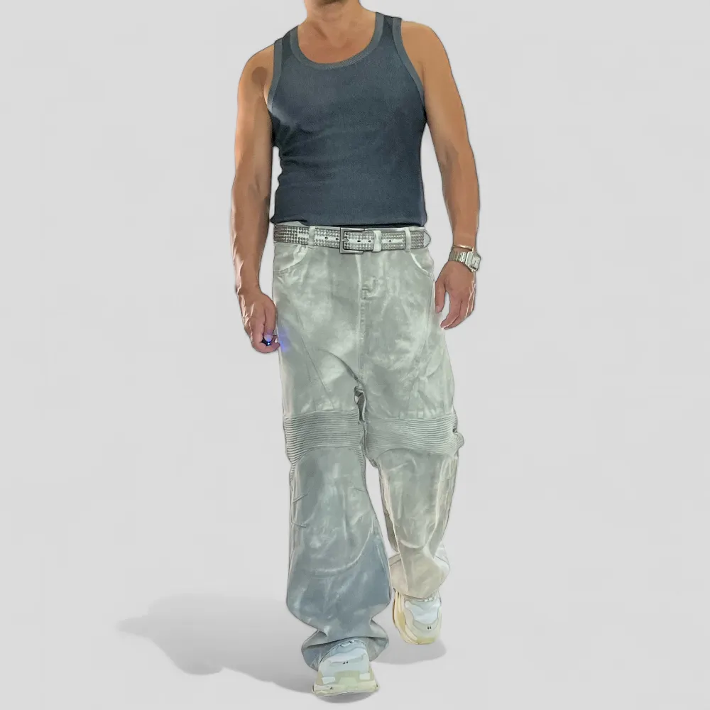 Baggy fit motorcycle wide leg jean
