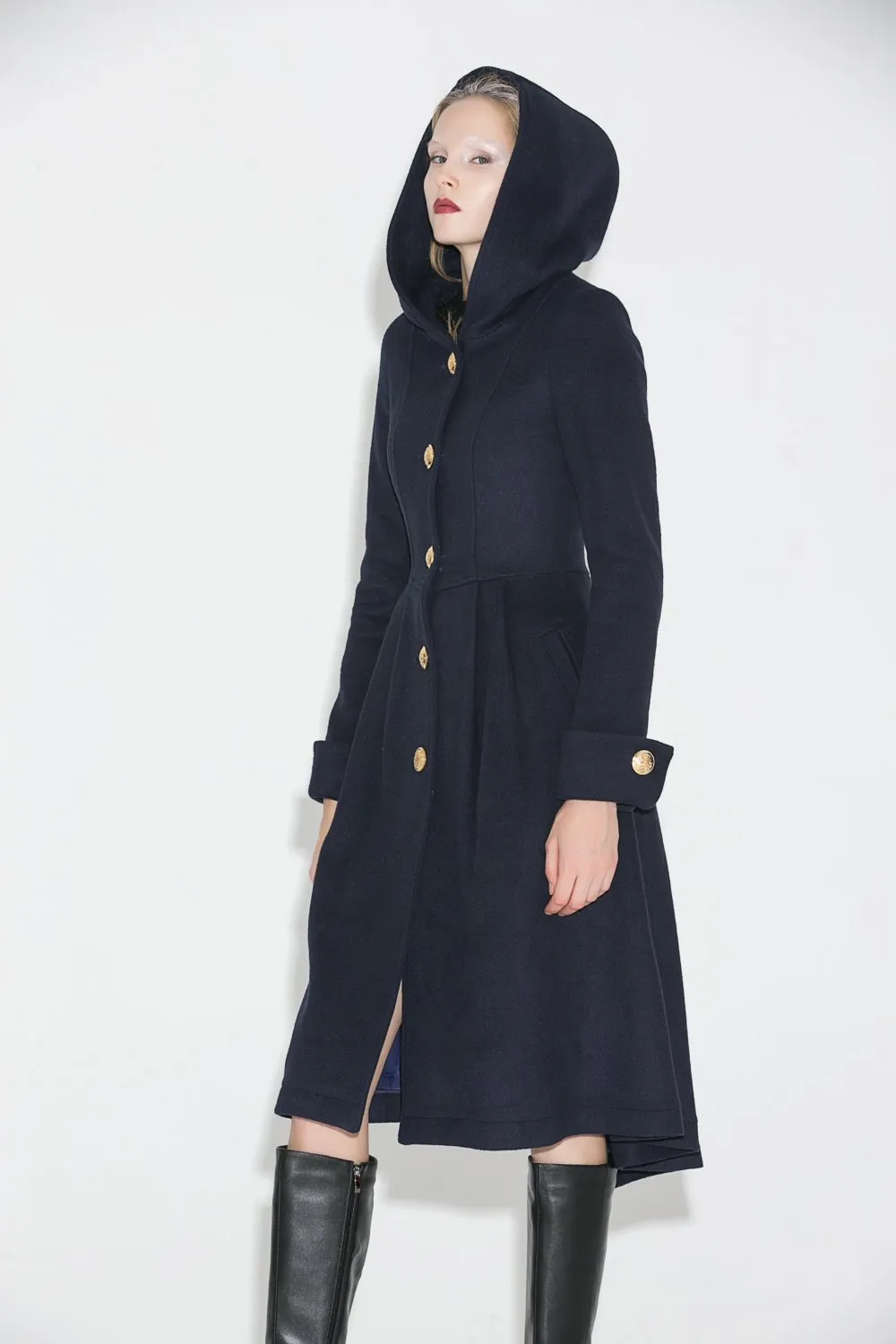 Blue wool coat, wool coat, Winter Coat, Hooded coat, womens coats, military Coat, coats, asymmetrical coat, long coat C684