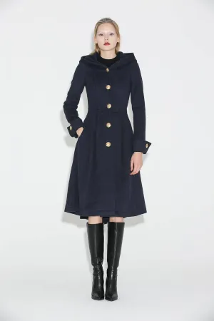 Blue wool coat, wool coat, Winter Coat, Hooded coat, womens coats, military Coat, coats, asymmetrical coat, long coat C684