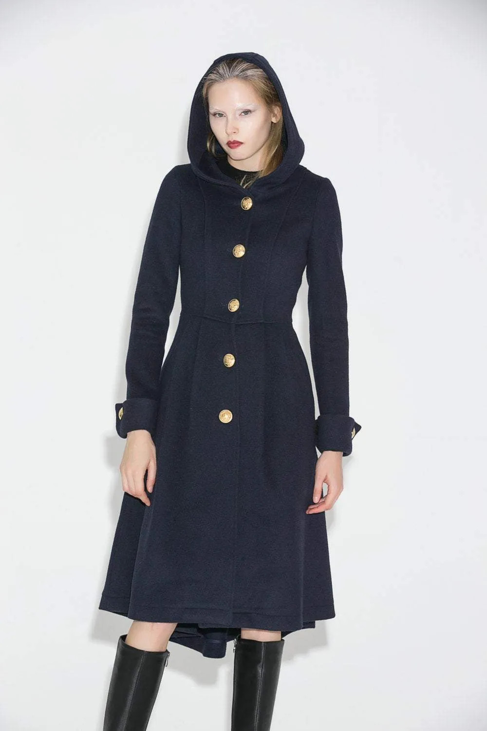 Blue wool coat, wool coat, Winter Coat, Hooded coat, womens coats, military Coat, coats, asymmetrical coat, long coat C684