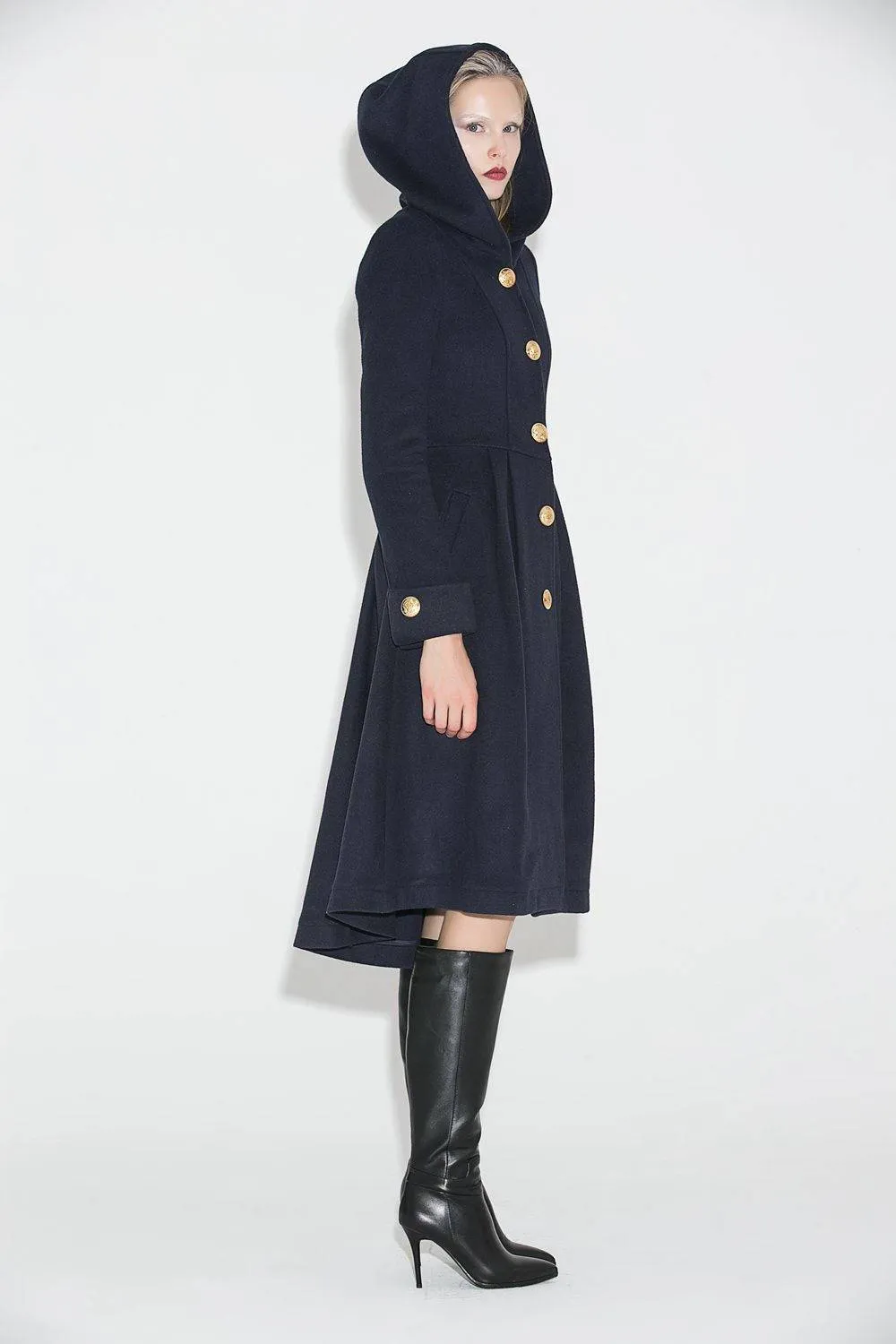 Blue wool coat, wool coat, Winter Coat, Hooded coat, womens coats, military Coat, coats, asymmetrical coat, long coat C684