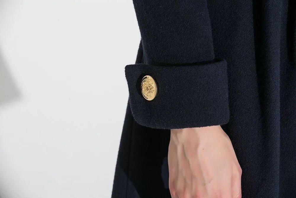 Blue wool coat, wool coat, Winter Coat, Hooded coat, womens coats, military Coat, coats, asymmetrical coat, long coat C684