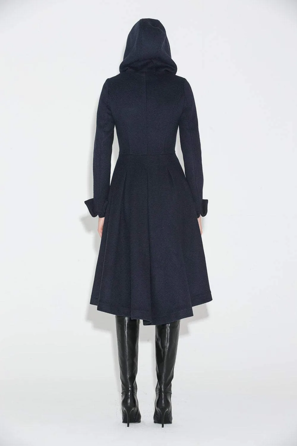 Blue wool coat, wool coat, Winter Coat, Hooded coat, womens coats, military Coat, coats, asymmetrical coat, long coat C684