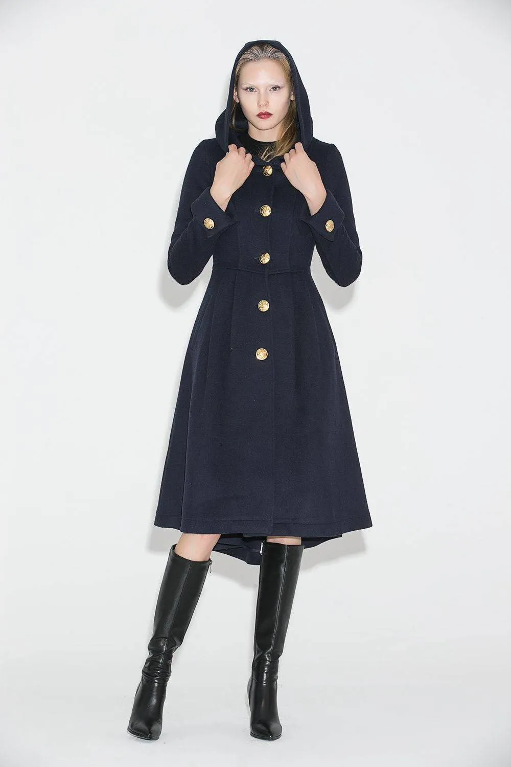 Blue wool coat, wool coat, Winter Coat, Hooded coat, womens coats, military Coat, coats, asymmetrical coat, long coat C684