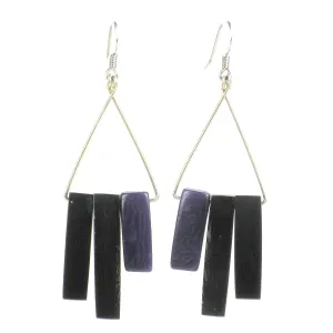 Bullhorn and Tagua Sticks Triangle Earrings Plum r Faire Collection