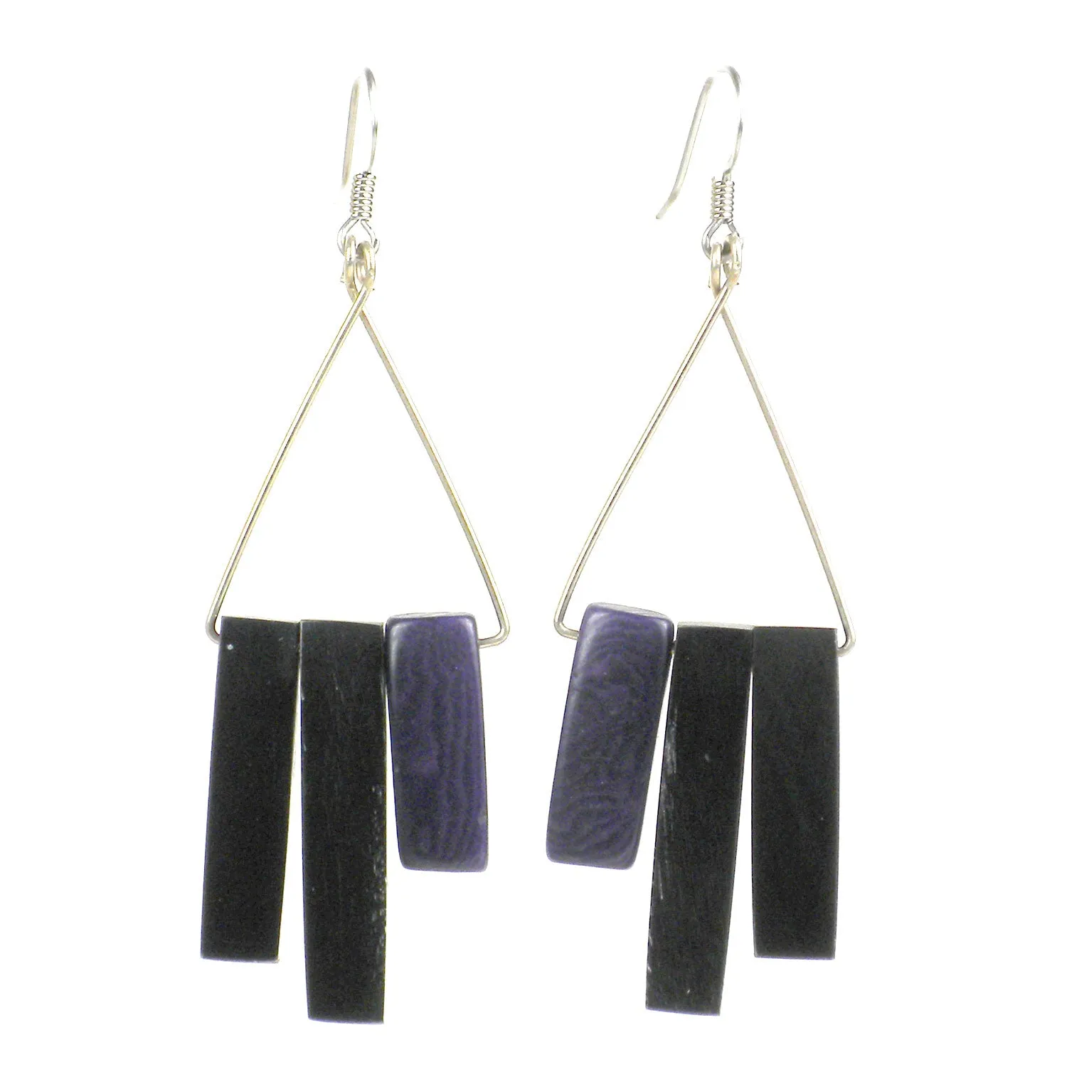 Bullhorn and Tagua Sticks Triangle Earrings Plum r Faire Collection