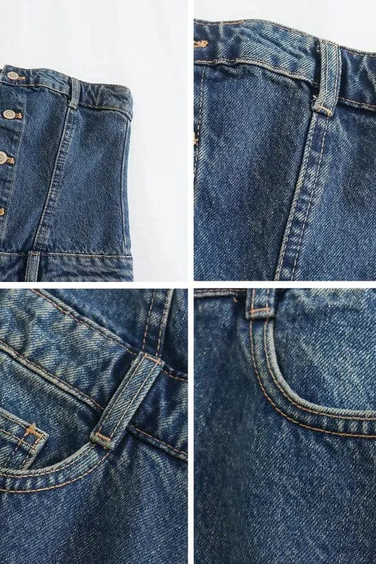 BZ714 Strapless Straight Denim Dress