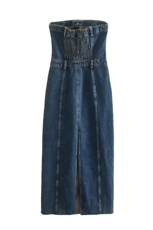 BZ714 Strapless Straight Denim Dress