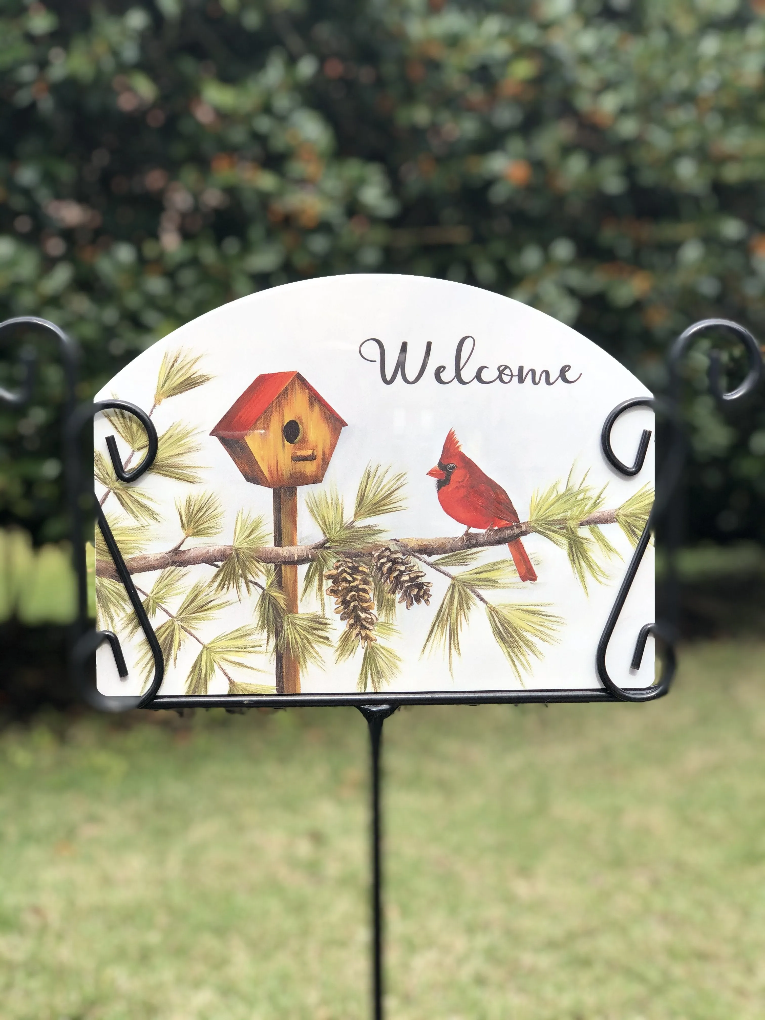Cardinal with Pinecones Welcome Garden Sign