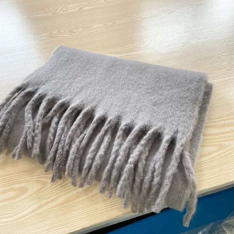 Cashmere Scarves Female Winter Thick Warm Long Muffler Pure Color Tassel Scarf