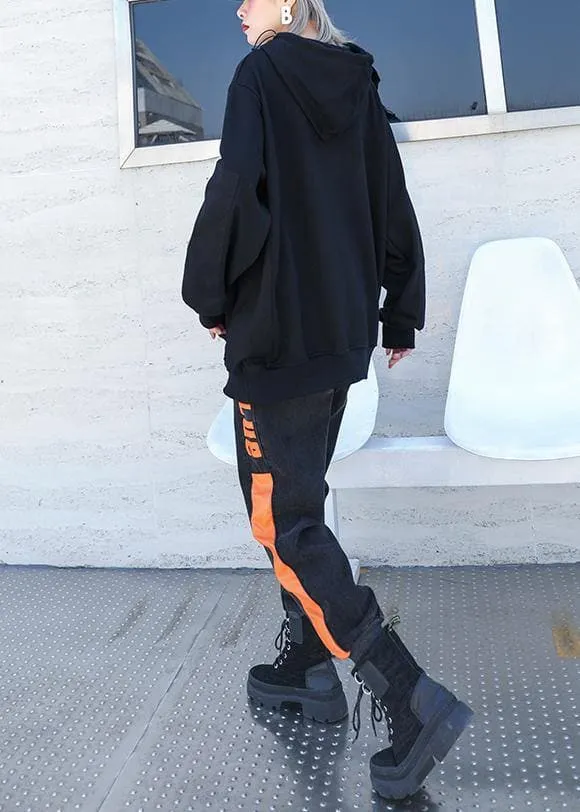casual black elastic waist thick harem pants