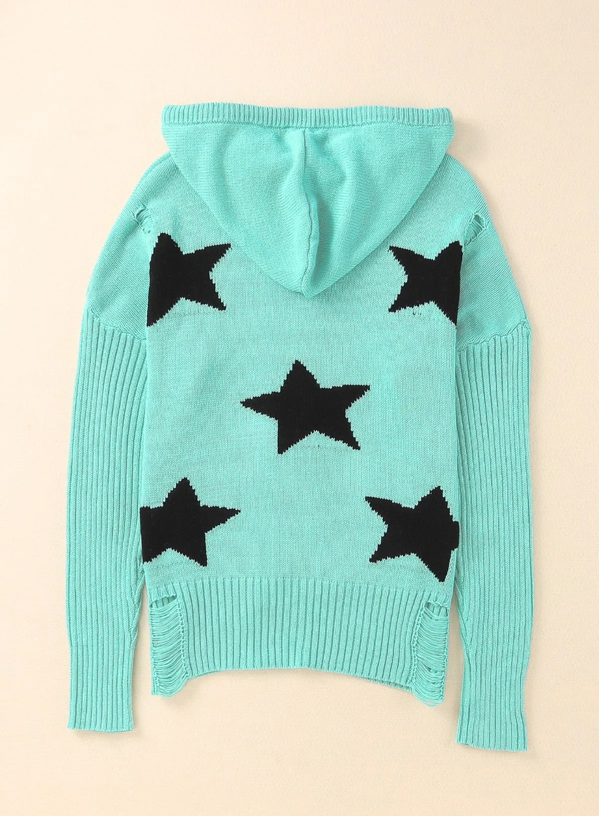 Chilly Nights Distressed Star Sweater with Hoodie