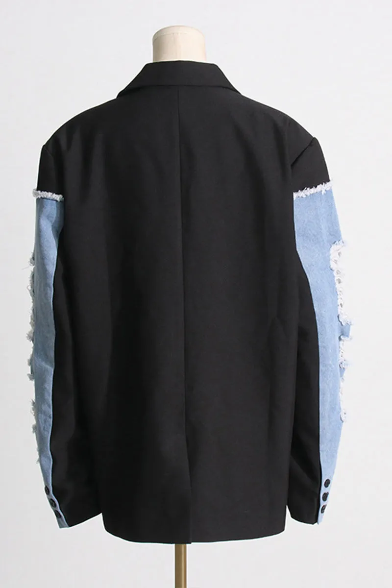 CK663 Color Blocking Loose Denim Jacket