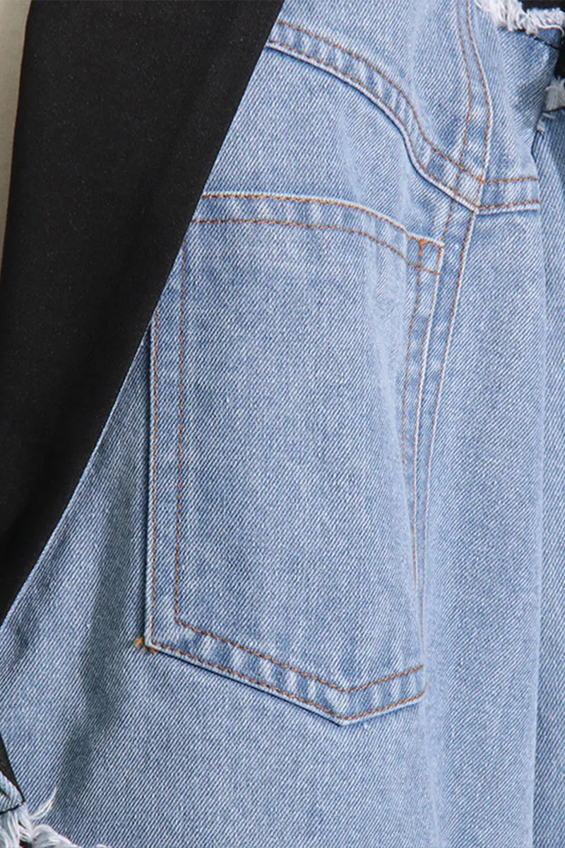 CK663 Color Blocking Loose Denim Jacket