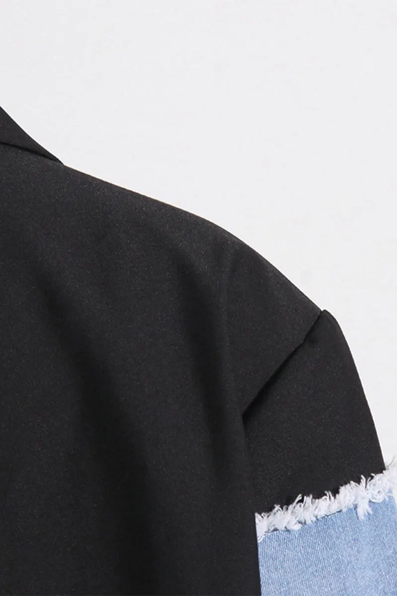 CK663 Color Blocking Loose Denim Jacket