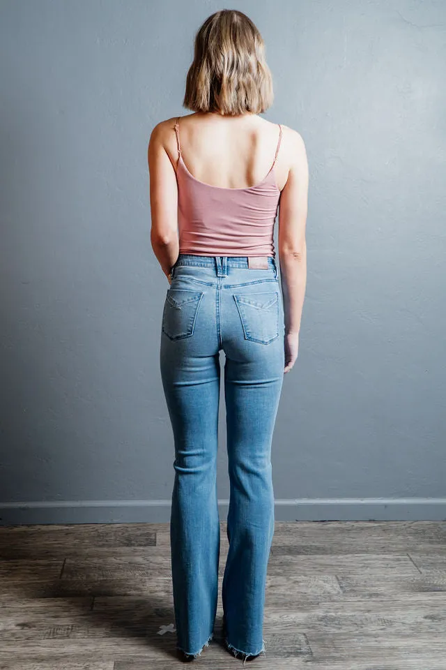 Clearance - Stitch Seam Front High-Rise Flared Janet Denim