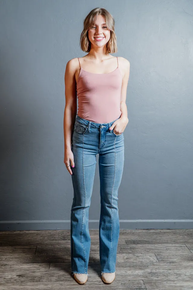 Clearance - Stitch Seam Front High-Rise Flared Janet Denim