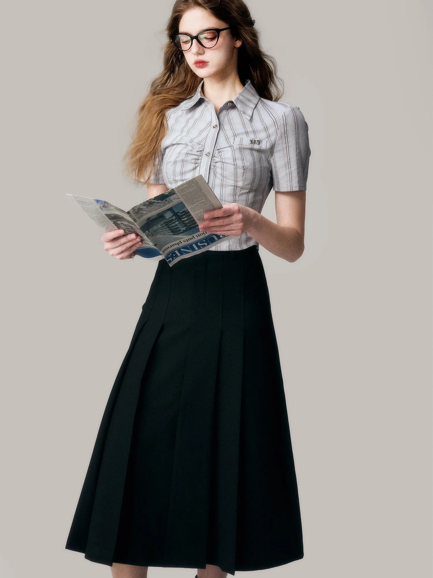 College Style Pleated Long Skirt
