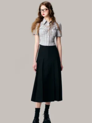 College Style Pleated Long Skirt