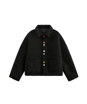 Colorful Button Faux Fur Down Coat