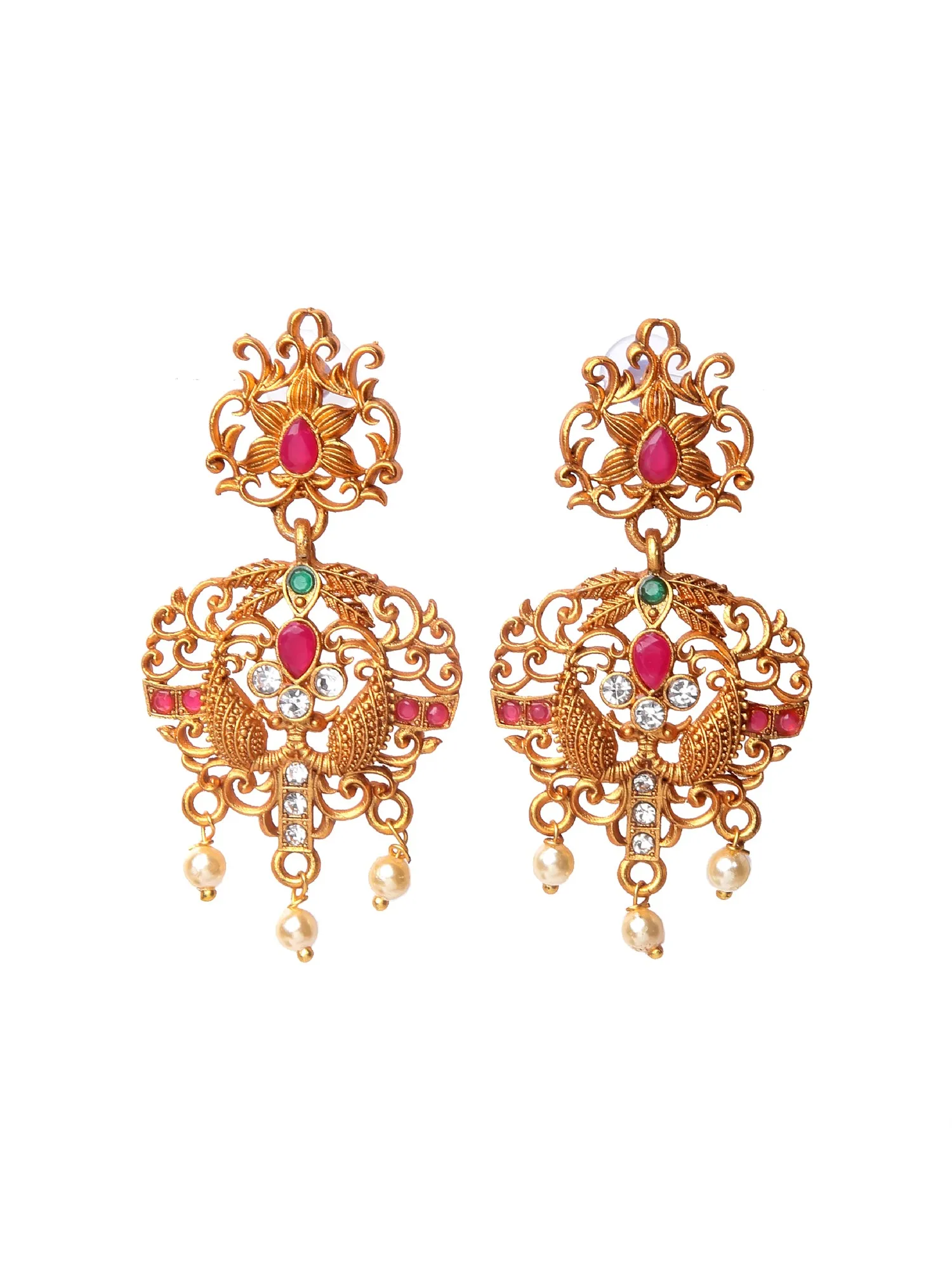 Combo of 2 Peacock Shape Gold-Plated Handcrafted Temple Necklace Set