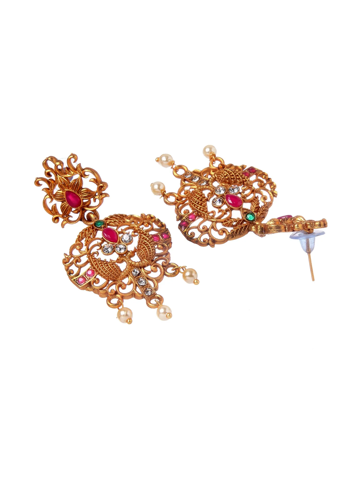 Combo of 2 Peacock Shape Gold-Plated Handcrafted Temple Necklace Set