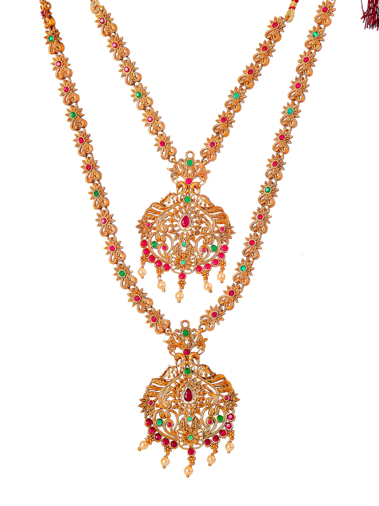 Combo of 2 Traditional Sun Design Gold Plated Handcrafted Temple Necklace Set