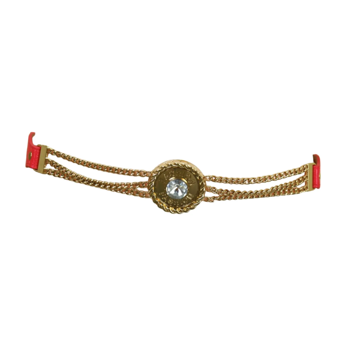 Coral Pink Stretch Belt Gold Metal Chain Fashion Charm S M