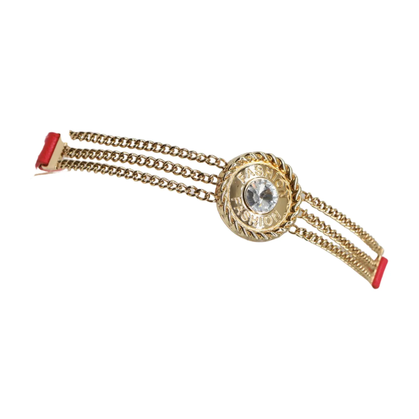 Coral Pink Stretch Belt Gold Metal Chain Fashion Charm S M