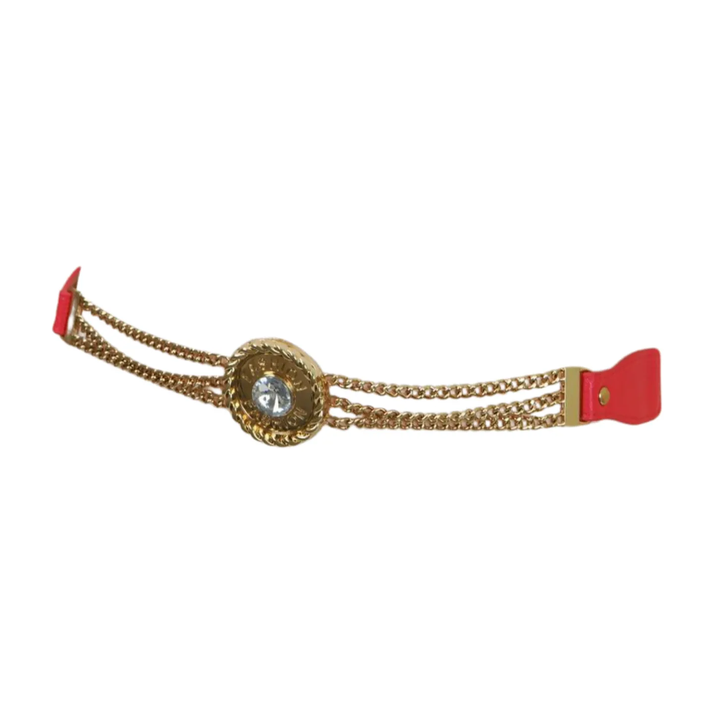 Coral Pink Stretch Belt Gold Metal Chain Fashion Charm S M