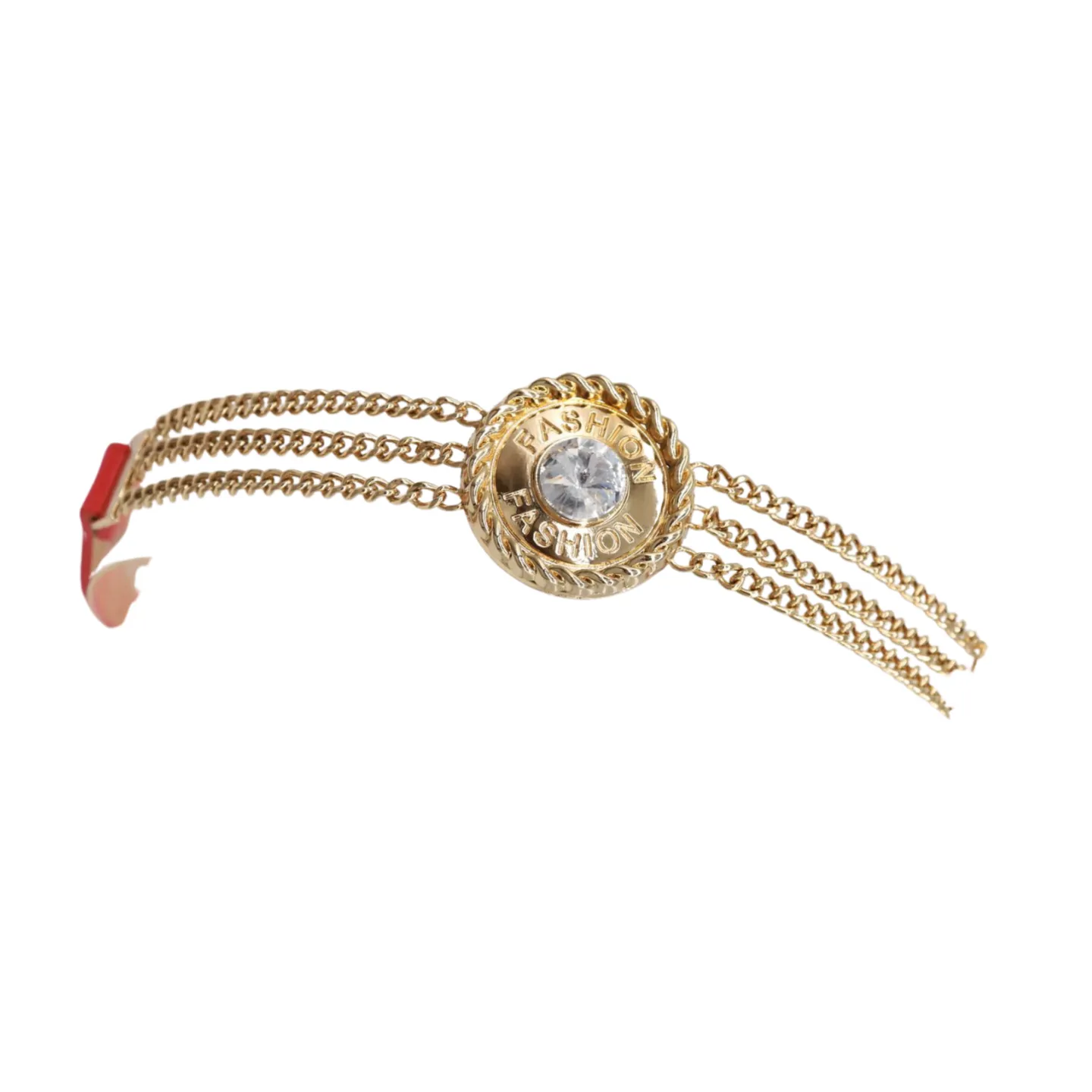 Coral Pink Stretch Belt Gold Metal Chain Fashion Charm S M