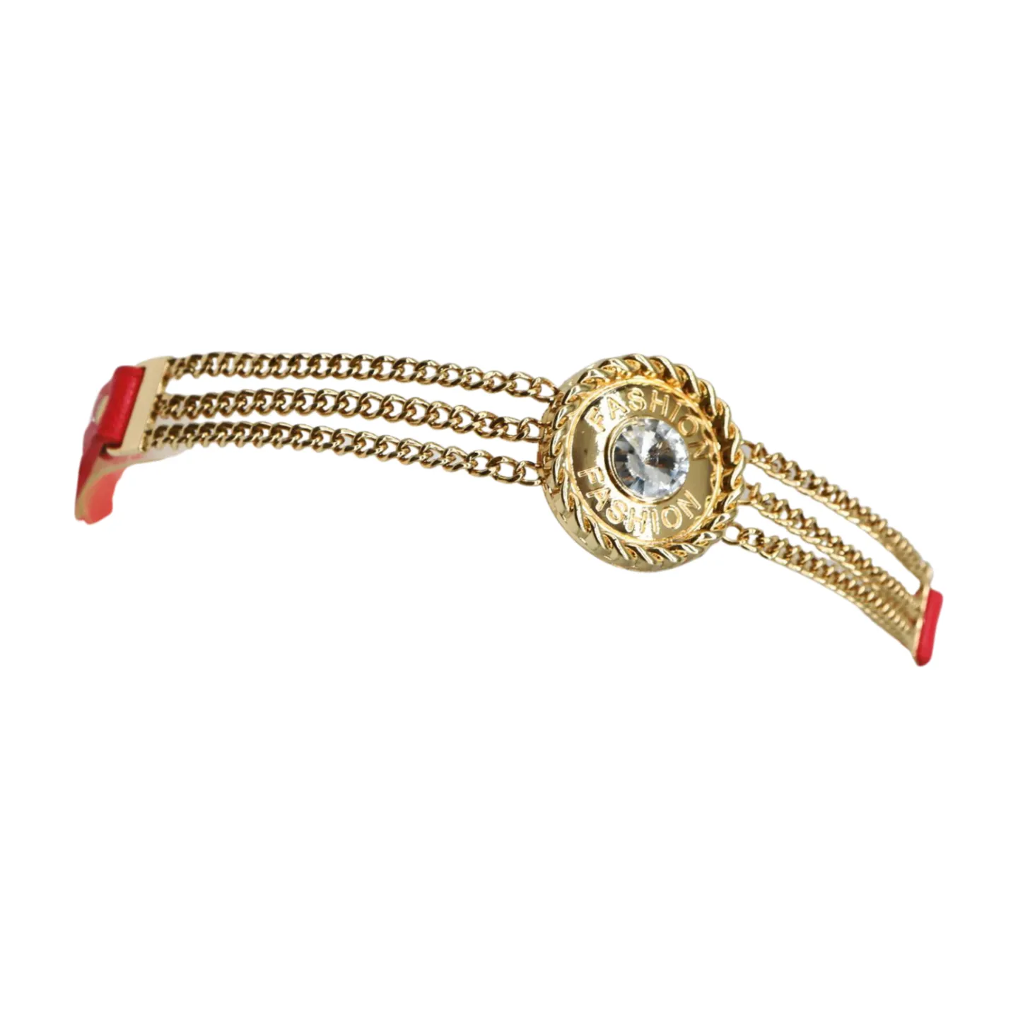 Coral Pink Stretch Belt Gold Metal Chain Fashion Charm S M