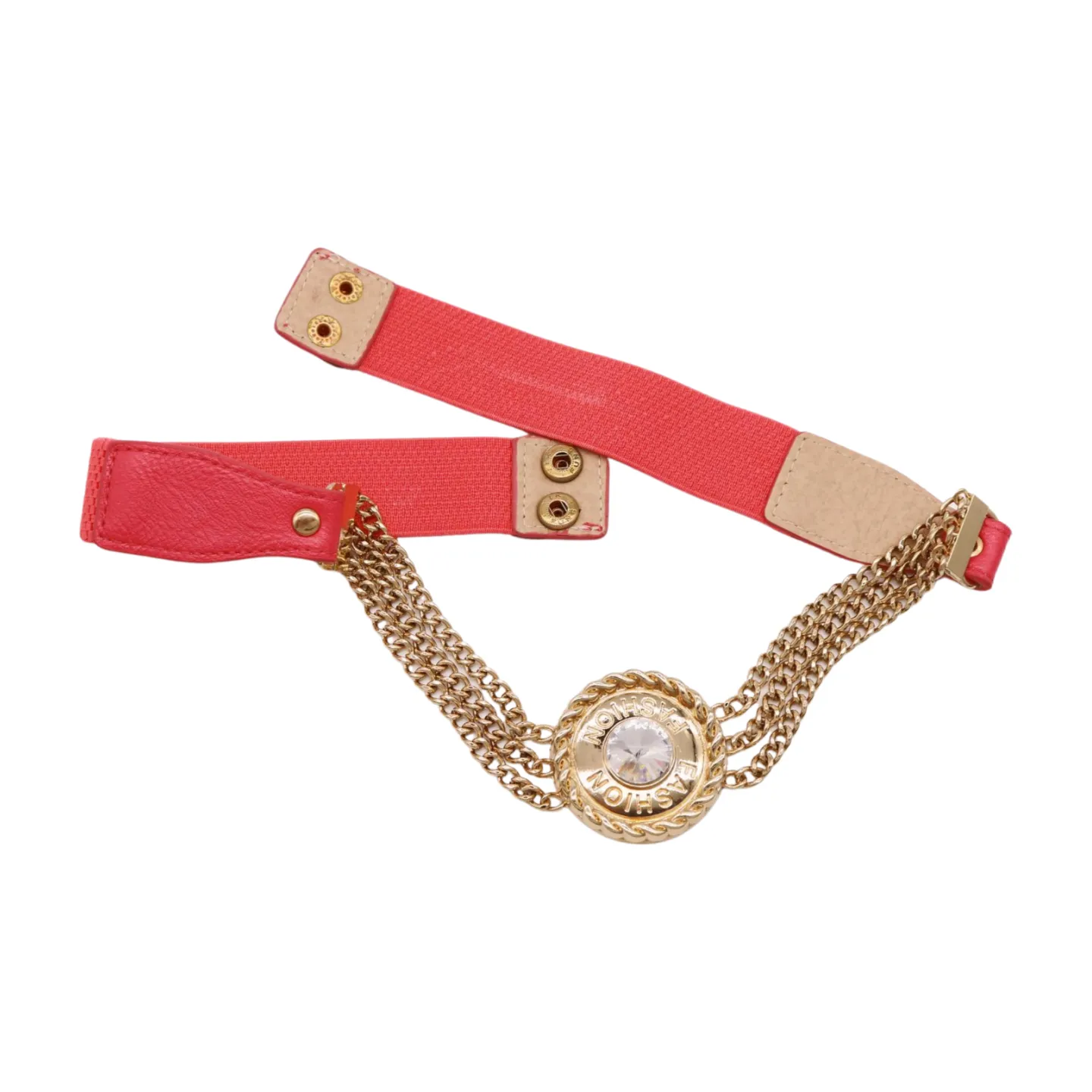 Coral Pink Stretch Belt Gold Metal Chain Fashion Charm S M